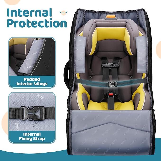 YOREPEK Car Seat Travel Bag for Airplane, Heavy Duty Car Seat Bags for Air Travel, Large Car Seat Carrier for Airport with Padded Shoulder Strap, Sturdy Travel Carseat Cover for Airplane, Black