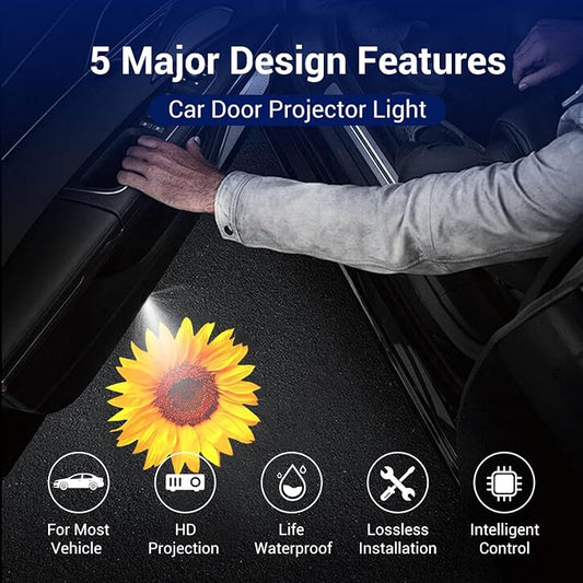 Sunflower Car Accessories Decor Gifts Sunflower Car Door Light Projector 2PCS Car Door Projector Lights LED Shadow Ghost Welcome Lights by FLYEEGO