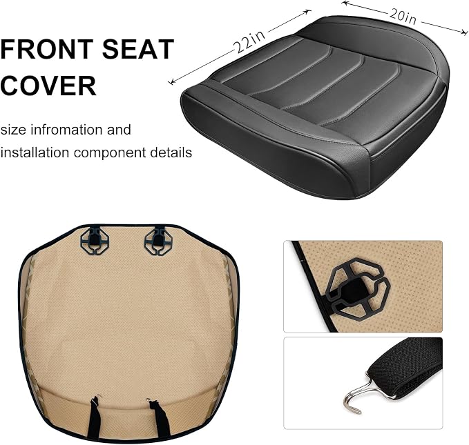 BOPUOVRE Car Seat Cover for Luxury & Comfort - PU Leather, Anti-Slip, Full Wrap Protection with Storage Pocket for Bottom Cushion - Universal Fit for 95% of Vehicles (Black,1 Piece)