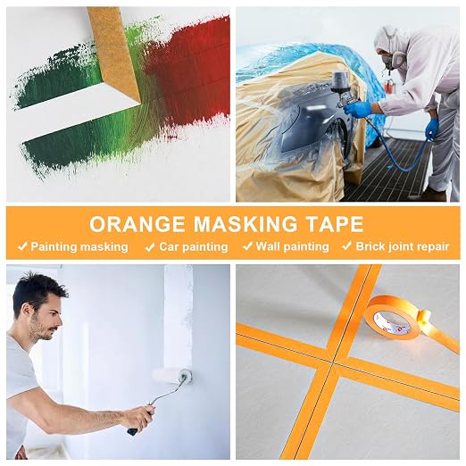 BOMEI PACK Orange Painters Tape 1 Inch Bulk - Paint Tape 6 Rolls x 1 Inch x 60 Yards - Painter's Tape Orange Masking Tape for Walls Painting, DIY Crafting, Decoration, Total 360 Yards