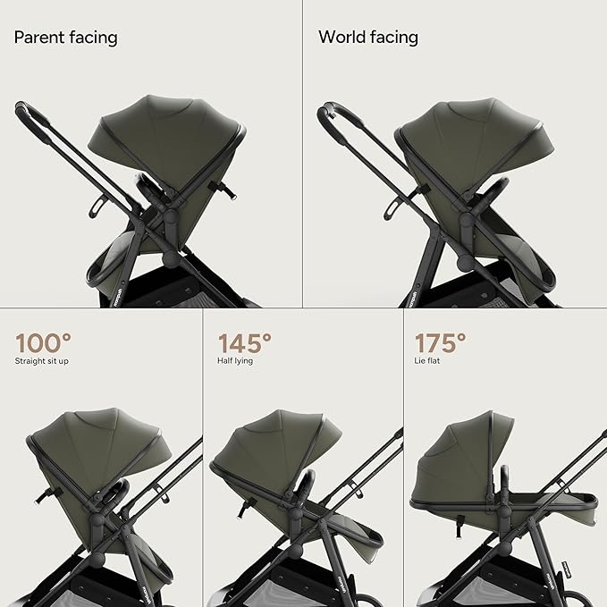 Mompush Wiz 2 in 1 Baby Stroller with Infant Pramette Mode, One Hand Fold Convertible Newborn to Toddler Stroller with Reversible Seat and Large UPF 50+ Canopy