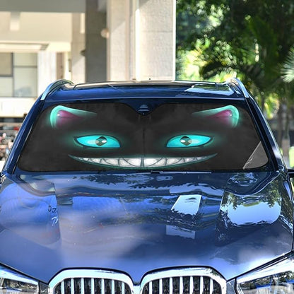 Fantasy Scary Laugh Cat Black Cheshire Halloween Car Windshield Sun Shade Foldable UV Ray Sun Visor Protector Sunshade to Keep Your Vehicle Cool (55" x 27.6")
