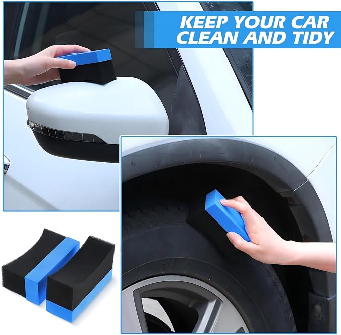 Frienda 12 Pcs Even Tire Applicator Dressing Shine Sponge, Reusable Tire Dressing Applicator Pad, Soft Color Polishing Sponge for Car Glass, Painted Steel, Porcelain and More(Blue)