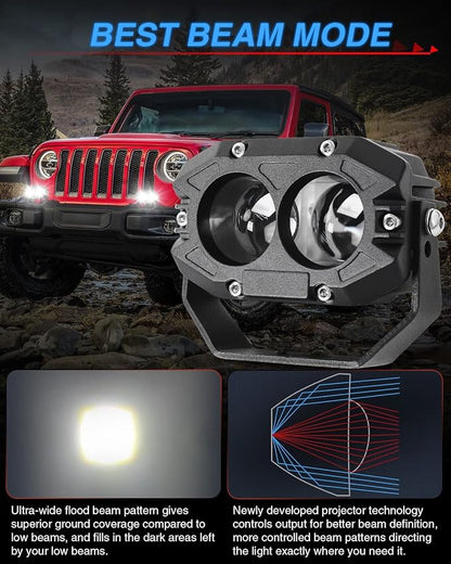 BraveWAY 4 Inch 80W LED Pod Offroad Driving Light 9600LM Super Bright with Harness White Spot Beam Waterproof Off Road Flood Light for Truck Pickup Ram Motorcycle SUV ATV UTV Pack of 2