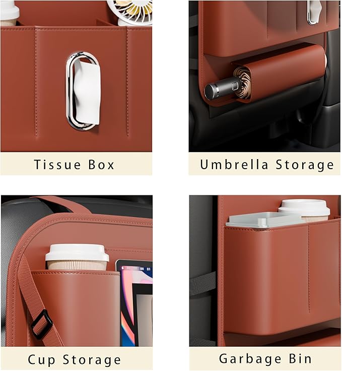 GMQ Backseat Car Organizer with Tray 1 Pack,Car Backseat Organizer with Foldable Table for Kids,Multifunctional Seat Back Organizer with Storage Pockets Car Storage Organizer (Beige)