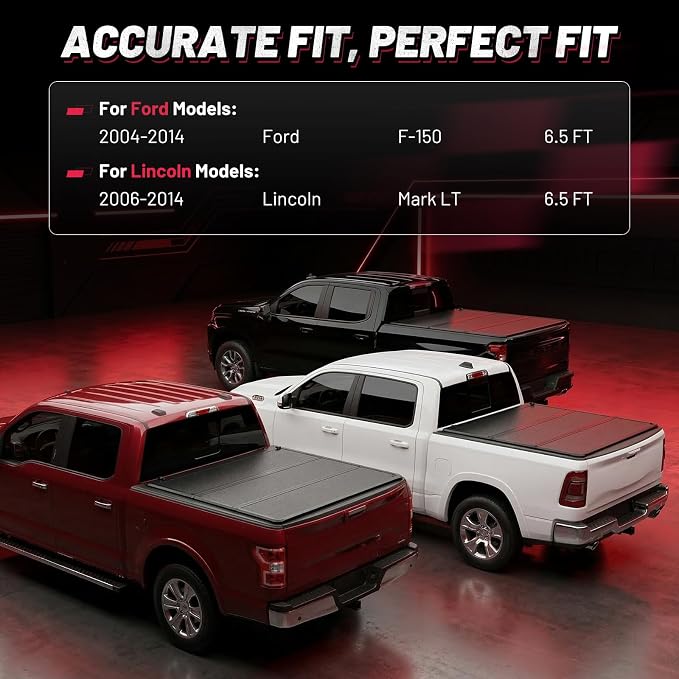 BDFHYK Hard Tri Fold Tonneau Cover Fits Toyota Tundra 2014-2021 6.5 FT Bed, Waterproof Hard Folding Truck Bed Cover with Anti-Theft Lock, Easy Install Bed Cover for Camping and Work Trucks