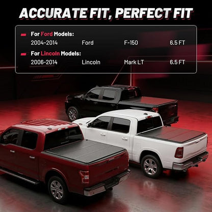 BDFHYK Hard Tri Fold Tonneau Cover Fits Toyota Tundra 2014-2021 6.5 FT Bed, Waterproof Hard Folding Truck Bed Cover with Anti-Theft Lock, Easy Install Bed Cover for Camping and Work Trucks
