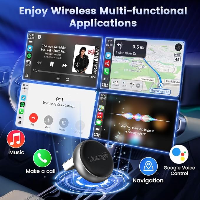 Carlinkit Mini Ultra3 Wireless CarPlay & Android Auto Adapter for OEM Wired Cars - 2.4/5Ghz WiFi Fast Boot, Plug & Play, Online Update, Mini Desgin Compatible with iOS 10+/Android 11.0+