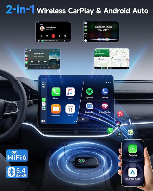Smarter CarPlay Pro – 2-in-1 Wireless CarPlay & Android Auto Adapter, WiFi 6 & BT 5.4, Zero Latency Real-time Transmission, 5s Auto-Reconnect, Plug & Play, 98% Cars Compatible (2015+)