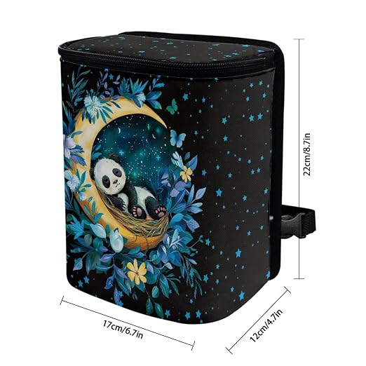 BIGCARJOB Moon Panda Car Trash Bags Hanging Automotive Car Garbage Bin with Adjustable Straps Reusable Auto Trash Bin Garbage Bags for Front Seat Multipurpose