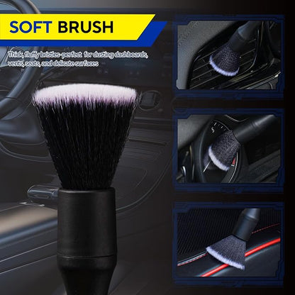 7PCS Car Detailing Brush Kit - Ultra Soft Boars Hair Car Interior Detailing Brushes, Includes 4 Different Brushes, Multi-use for Cleaning Interior or Exterior - Perfect Car Accessory Gift