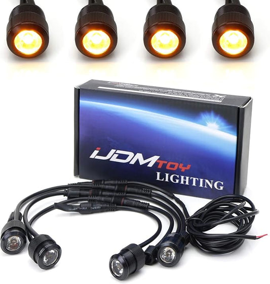 iJDMTOY 4pc Set 3W High Power LED Grille Mesh Mount Lighting Kit Compatible with Toyota FJ Cruiser 4Runner Tacoma etc., 2500K Amber Projector Lens Spot Beam LED Lights