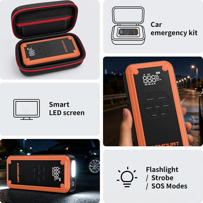 W160 Jump Starter with Air Compressor, 5000A Portable Car Jump Starter 150PSI Tire Inflator/Air Pump, 12V Battery(Up to 9L Gas/8L Diesel Engine) Jump Pack Car Emergency Kit Idea Gift for Man (Orange)
