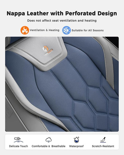Huidasource Front Seat Covers, Universal Fit for Most Cars SUV Trucks, Full Coverage Leather Seat Cover, Airbag Compatble, Seat Function Retain, Storage Pocket Design, Easy to Install, Gray & Blue