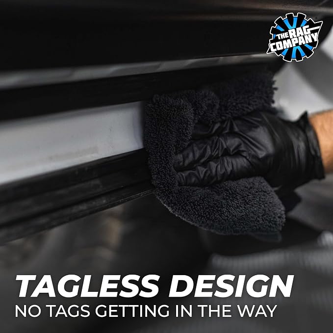 The Rag Company - Creature Edgeless Auto Detailing Towels (10-Pack) Professional 70/30 Blend, Dual-Pile Plush Microfiber, Buffing & Polishing, 420gsm, 16in x 16in, Black