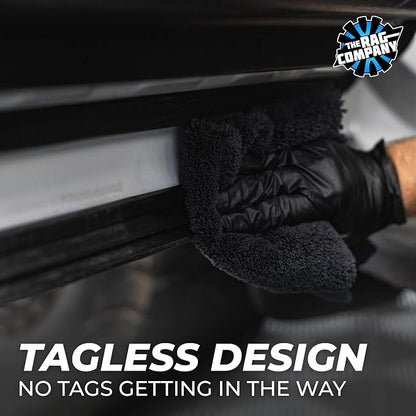 The Rag Company - Creature Edgeless Auto Detailing Towels (10-Pack) Professional 70/30 Blend, Dual-Pile Plush Microfiber, Buffing & Polishing, 420gsm, 16in x 16in, Black