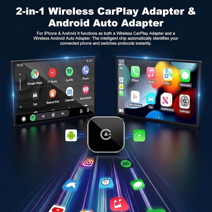 Bose Wireless CarPlay and Android Auto Adapter, Plug and Play Wired to Wireless CarPlay Dongle, Fast Auto-Connect, Type-C & USB Cable Included, Compatible with 800+ Cars, Supports iOS 10+