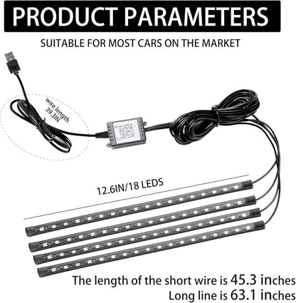 Smart USB Interior Car LED Strip Light with App Control,RGB Neon Atmosphere Lights, USB 5V Ambient Night Light Decorative Lamp, Multi Color Strip Light for Cars with Music and DIY Mode (RGB 72LEDs)