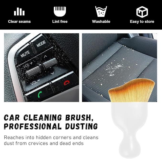 Ziciner 2 PCS Car Detailing Brush, Curved Soft Bristles Auto Removal Dust Collectors, Universal Vehicle Dashboard, Air Conditioner Vents etc Interior Cleaning Tool Accessories (White)