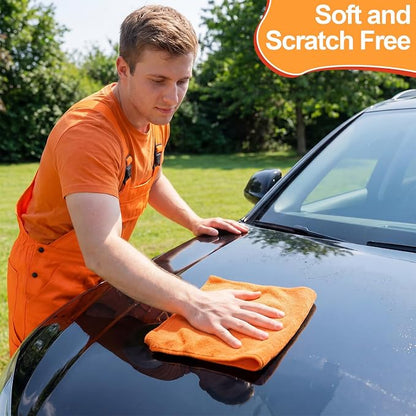 Nuenen Microfiber Cleaning Cloths for Cars 16 x 16 Inch Ultra Absorbent Car Towels Drying Reusable Cleaning Supplies House Kitchen Window Microfiber Towel (Orange,60 Pcs)