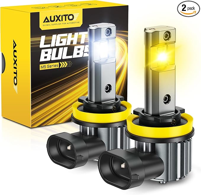 AUXITO H11 LED Dual Color Bulb 80000LM, 6500K White 3000K Golden Yellow Switchback Fog Lights, 60000H Extremely Long Life, 1:1 Mini Design for Easy Installation, Pack of 2