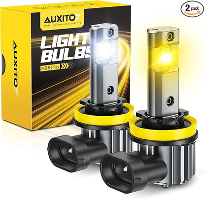 AUXITO H11 LED Dual Color Bulb 80000LM, 6500K White 3000K Golden Yellow Switchback Fog Lights, 60000H Extremely Long Life, 1:1 Mini Design for Easy Installation, Pack of 2