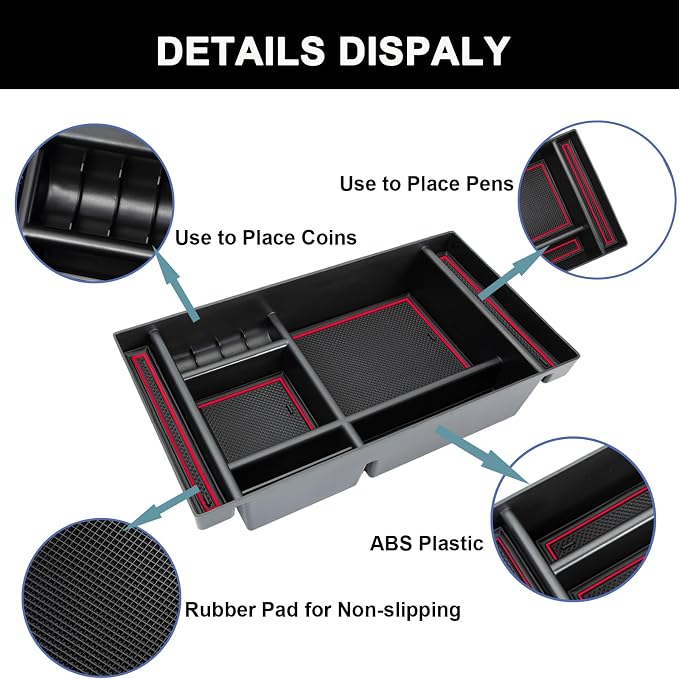 PIMCAR Center Console Organizer Compatible with 2019-2022 Chevy Silverado 1500/GMC Sierra 1500 & 2020-2023 Chevy Silverado/GMC Sierra 2500 HD/3500 HD (Full Console w/Bucket Seats ONLY) Red Trim