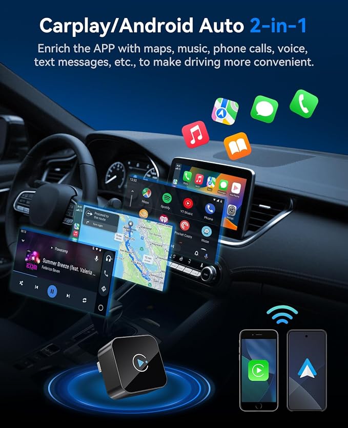 2026 Upgraded Wireless CarPlay Dongle, Mini Plug & Play USB Device for Apple CarPlay & Android Auto, Wired to Wireless, Stable No-Latency Connection, Compatible with iOS 10+ & Android 11+