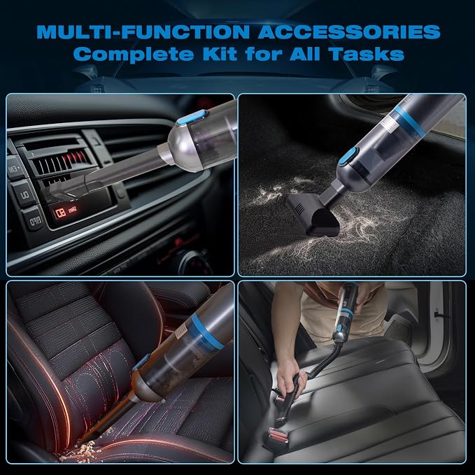 HAUSMEISTER Airflex One Cordless Car Vacuum 16000Pa, 4-in-1 Handheld Vacuum with Air Duster & Inflator, Portable Mini Vac for Car Detailing, Pet Hair, Keyboard Cleaning (Gray)