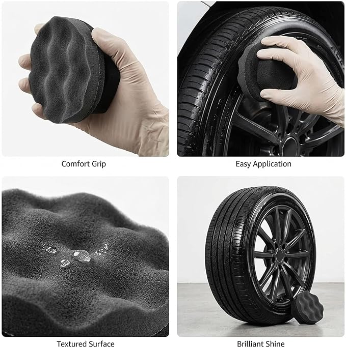 2 Pack Large Tire Shine Sponge, Foam Sponge Applicator, Tire Scrubber Brush, Car Cleaning Supplies, Wheel Detailing Tool for Auto Waxing Polishing,Automotive Wax Sponge Applicator