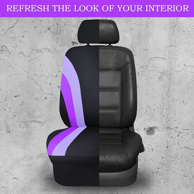 CAR PASS Line Rider Sporty Front Seat Covers,Purple Car Seat Covers Two Front Seats Only for Cute Women Girl, Airbag Compatible,Universal Fit Sedans,Cars,Vans,SUV,Truck(Black and Purple)