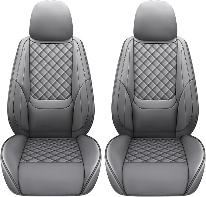Full Coverage Leather Car Seat Covers Front Pair,Waterproof Seat Covers for Cars,SUVs Trucks, Car Seat Cushion,Car Seat Protector with 2 Seats (Grey, Front Pair(driver and passanger-2 seats))