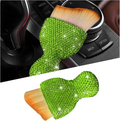 Bling Car Detailing Brush, Crystal Rhinestone Non-Scratch Vehicle Cleaning Dust Brush for Air Vent & Dashboard, Soft Bristles Automotive Interior Cleaning Tool, Universal Fit (Light Green)