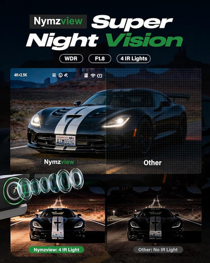 4K+2.5K+2.5K 3 Channel Dash Cam - Front/Rear/Inside - 5.8GHz WiFi 6 Dashcam with IR Night Vision, 64GB Card, 24H Parking Mode, G-Sensor - Car Dash Cam for Rideshare & Taxi