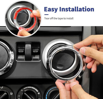 10PCS Full Set Interior Trim Kit Compatible with 2007-2010 Jeep Wrangler JK JKU,Co-Pilot Grab Handle Dashboard Frame Bezel Side Outlet Cover Trim (Chrome)