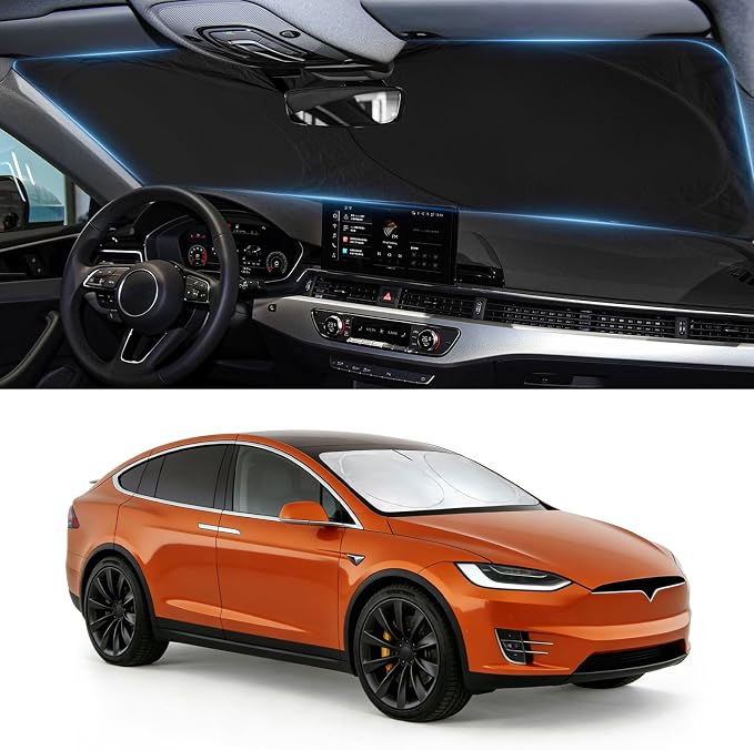 for Model X Windshield Sun Shade Sunshade for Tesla Model X 2016-2024 2025 2026 Windshield Cover Window Shield Protector Sun Visor Tesla Car Accessories Keeps Car Interior Cool