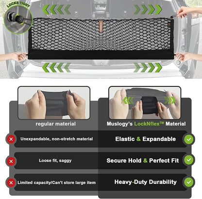 Muslogy Truck Bed Cargo Net Trunk Netting Compatible with 2022-2025 2026 Jeep Grand Cherokee WL (2-Row) Accessories, Pickup Cargo Organizer SUV Sedan Storage Net w/Heavy Duty Carabiners