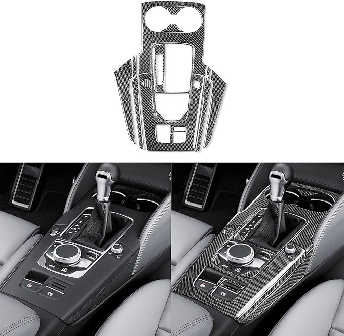 Real Premium Carbon Fiber Sticker Compatible with Audi A3 S3 RS3 8V 2013 2014 2015 2016 2017 2018 2019 Car Gear Shift Panel Water Cup Holder Panel Decor Kit Auto Interior Accessories 15pcs Black
