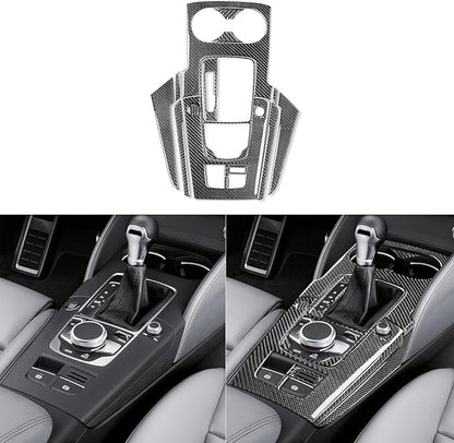 Real Premium Carbon Fiber Sticker Compatible with Audi A3 S3 RS3 8V 2013 2014 2015 2016 2017 2018 2019 Car Gear Shift Panel Water Cup Holder Panel Decor Kit Auto Interior Accessories 15pcs Black