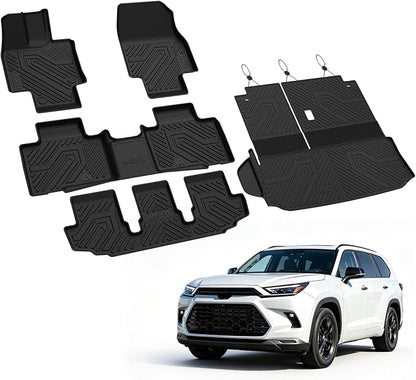 LASFIT Floor Mats & Cargo Liner for 2020-2026 Toyota Highlander Gas Models, Not for Hybrid, Custom Fit All Weather TPE Floor Liners Full Set, 1st 2nd 3rd Row, Cargo Mat & Seat Back Mats, Black