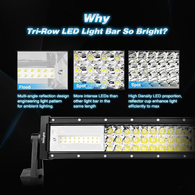 Nilight - 18015C-A LED Light Bar, 52Inch, 783W, 78000LM, Curved Triple Row Flood Spot Combo Beam Off Road Driving Lights for Boat, Trucks, 2 Years Warranty