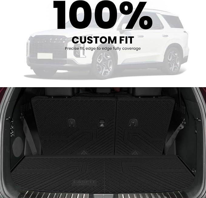 LASFIT Cargo Trunk Mat & Backrest Mats for Hyundai Palisade 2025 2024 2023 2022 2021 2020 All Weather TPE Custom Fit Car Trunk Mats Cargo Liner & Seatback Mats Accessories, Black