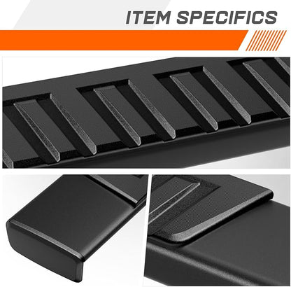 [Pair] 6.7 Inch Aluminum Full Black Running Boards Side Steps Compatible with 07-19 Chevy Silverado/GMC Sierra Crew Cab