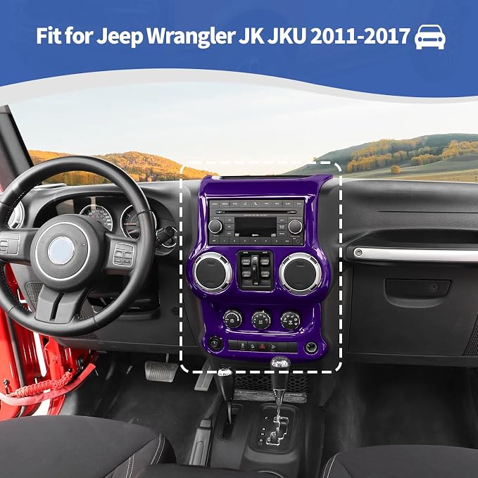 RT-TCZ for Jeep JK Purple Dash Accents Radio A/C Controls Cover Trim for Jeep Wrangler JK JKU 2011-2017 ABS Interior Accessories 2pcs