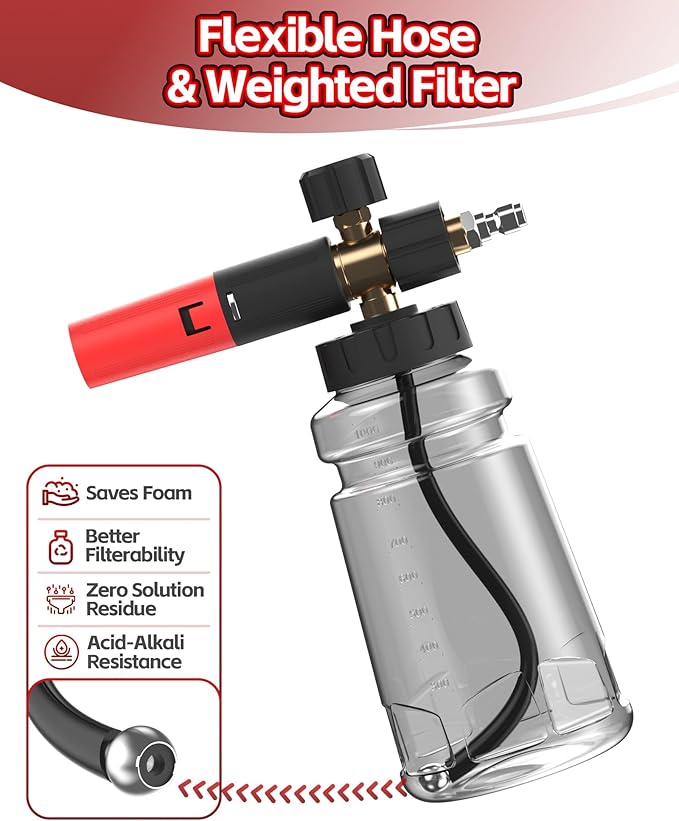 Foam Cannon for Pressure Washer with 1/4" Quick Connector, Wide Mouth Foam Cannon, Adjustable Soap Cannon for Car Wash, Additional 1.1mm Orifice Nozzle (Grey)