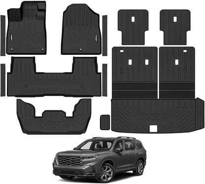 Floor Mats for Honda Pilot 2023-2025 2026, Trunk Mat with Backrest Mat & Door Sill Guard All Weather TPE Protector for Honda Pilot Accessories