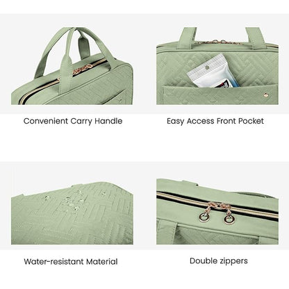 BAGSMART Toiletry Bag Travel Bag with Hanging Hook, Water-resistant Makeup Cosmetic Bag Travel Organizer for Accessories, Shampoo, Full-size Container, Toiletries (Green, Medium)