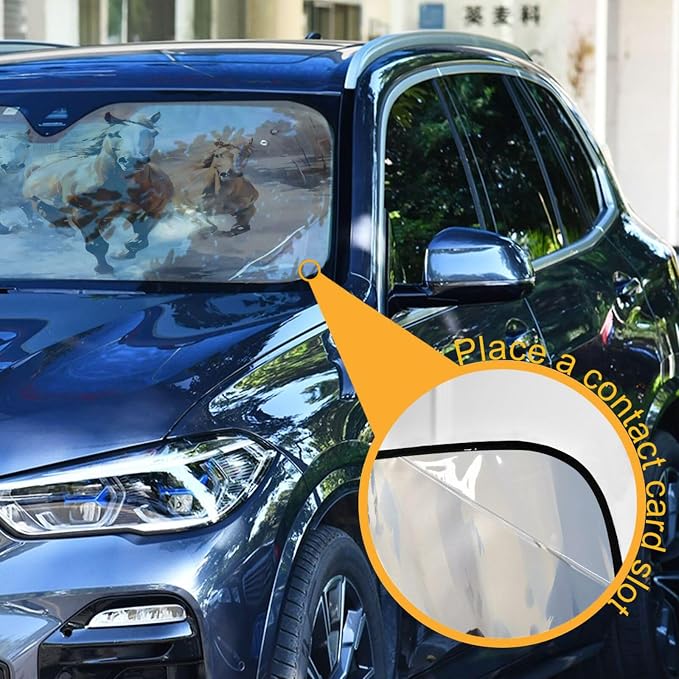 Windshield Sun Shade Horses Run Front Window Block UV Shades Visor Reflective Retractable for Car SUV Trucks