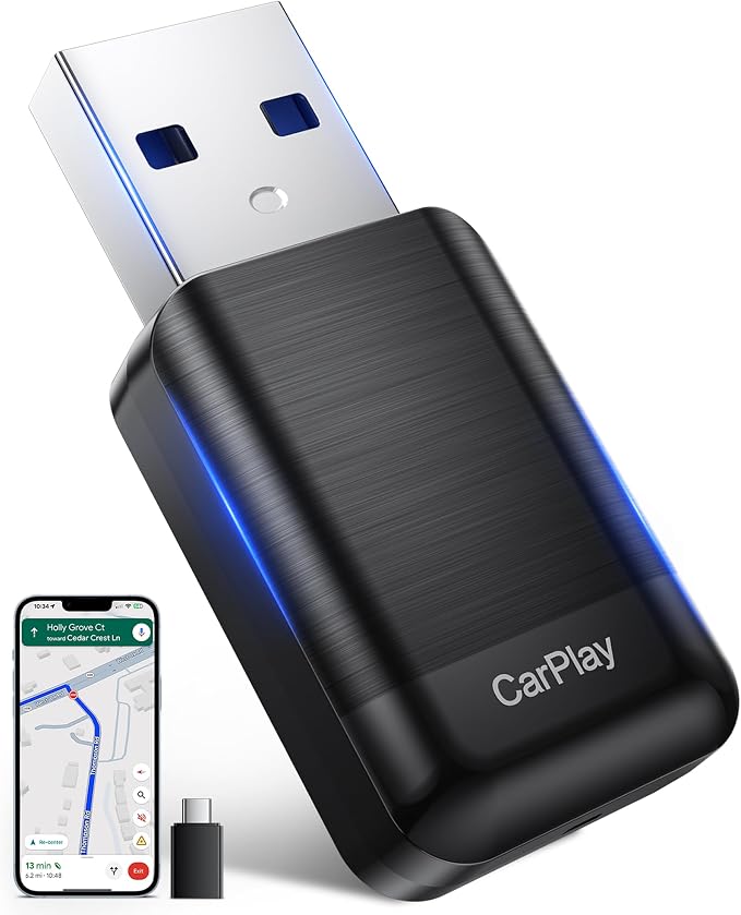 Wireless CarPlay Adapter for Apple iPhone, 2026 Convert Wired to Car Play Wireless, Plug & Play, Auto-Connect, Ultra Mini Car Play Adapter with USB A/C, No Latency for iPhone iOS 10+(2017+ Vehicles)