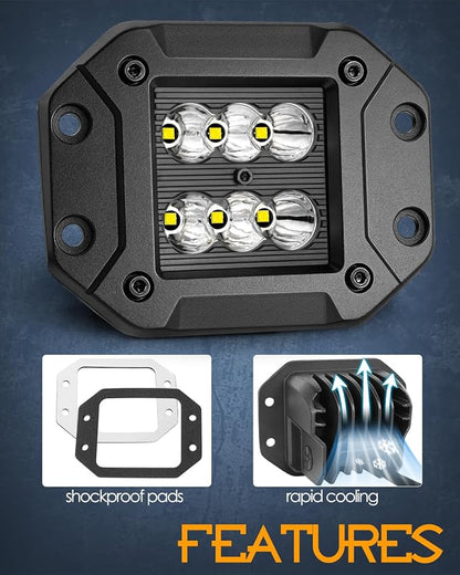 Flush Mount LED Pods, Nirider 2PCS 120W 5 Inch CREE LED Fog Lights Flush Off Road Light Pods Spot Light Bars Back Up Reverse Bumper Lights for Truck Car SXS UTV ATV Tractor Boat
